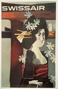 Swiss Air Japon, Affiche offset originale – Nicholaus Schwaber, 1961