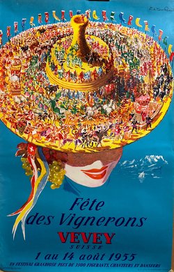Vevey Fetes des vignerons, Lithographie originale – Victor Rutz, 1955