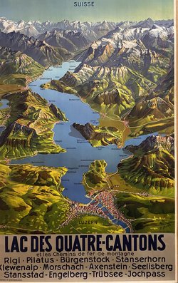 Lac des quatre-cantons, Lithographie originale – M Bieder, 1950
