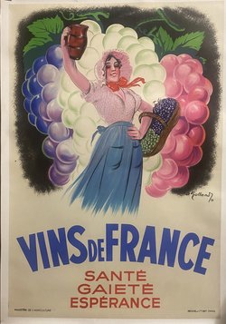 Vins de France, Lithographie originale – André Galland, 1937