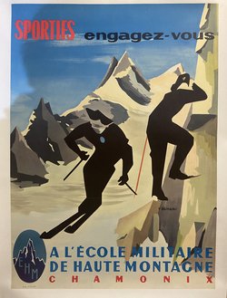 Ecole militaire de haute montagne Chamonix, Lithographie originale, ci1960