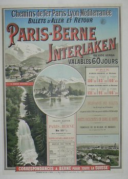 PARIS BERNE INTERLAKEN, Original lithograph, 1891