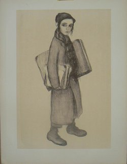 Jeune ecolier juif, Lithographie originale – Jal