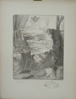La synagogue détruite, Lithographie originale – Abel Pann