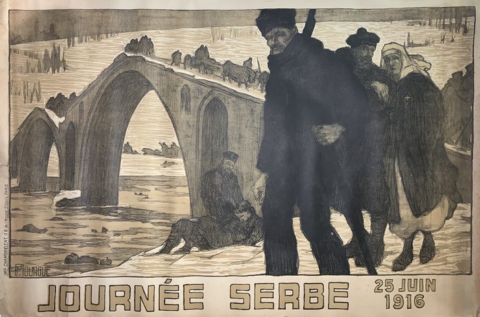 Journée Serbe, Lithographie originale – Renée Mourgue, 1916