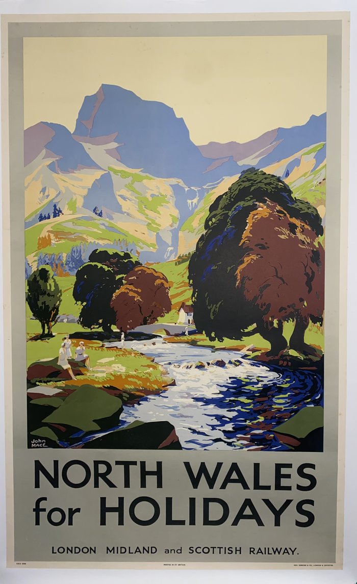 North wales, Lithographie originale, John Mace, circa 1930