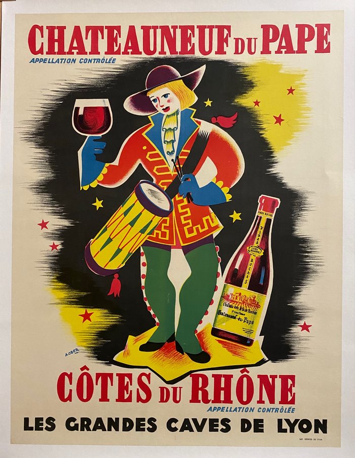 Chateauneuf du Pape, Original lithograph, A Ober, circa 1960