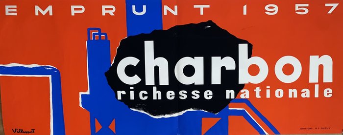Emprunt Charbon 1957, Lithographie originale – Bernard Villemot, 1957