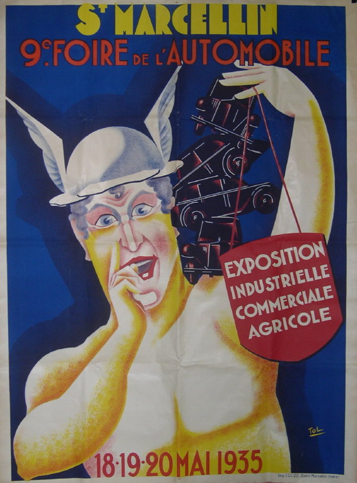 FOIRE AUTOMOBILE, Lithographie originale –  Tol, 1935