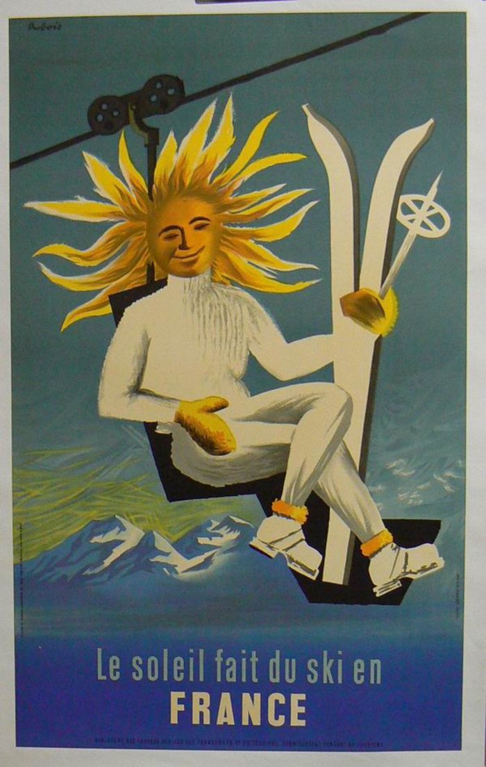 Le soleil fait du ski en France, Lithographie originale
