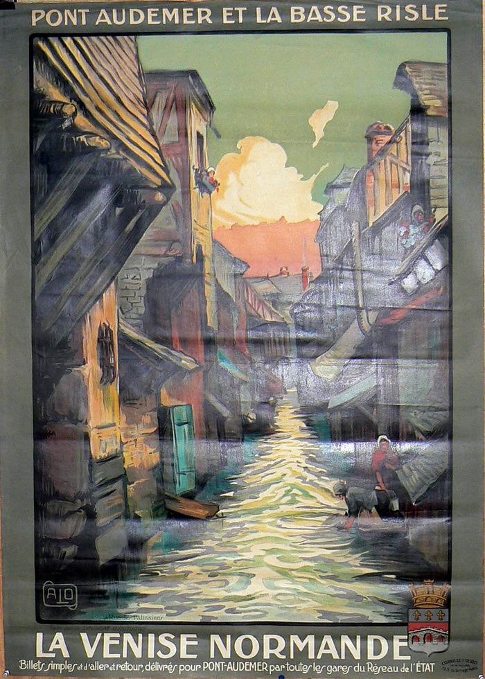 Pont-audemer, Lithographie originale, Charles Alo, circa 1920