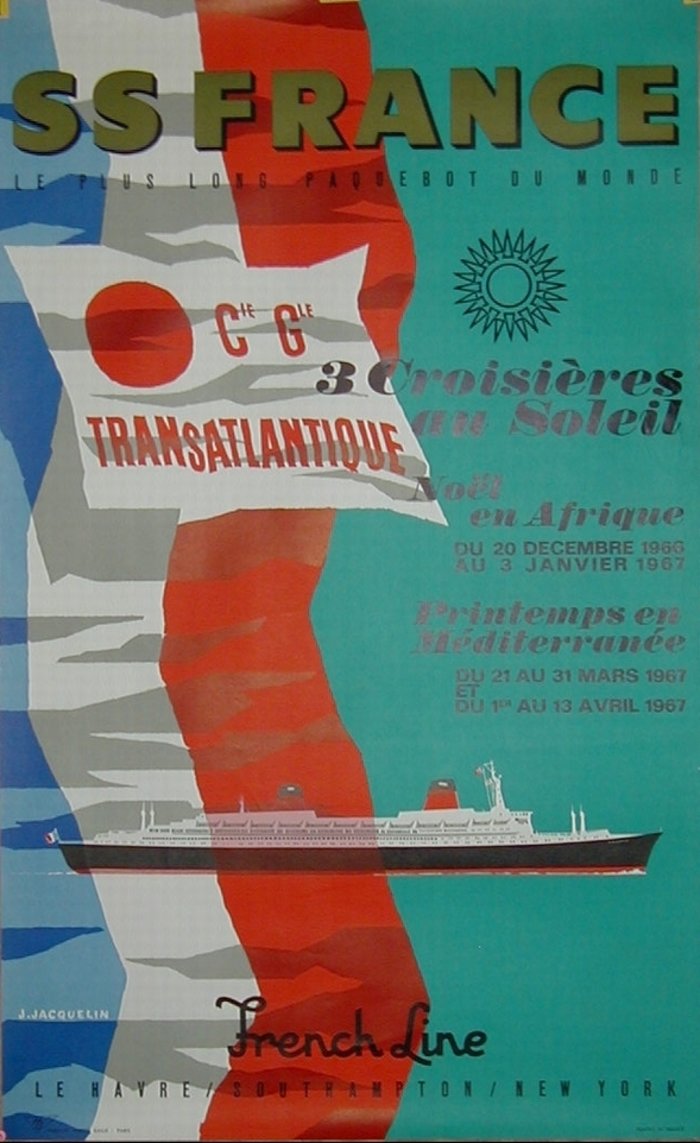SS FRANCE  C G T, Lithographie originale