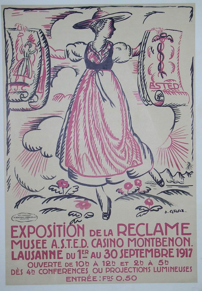LAUSANNE   1917 Exposition de la Réclame, Lithographie originale –  Graz