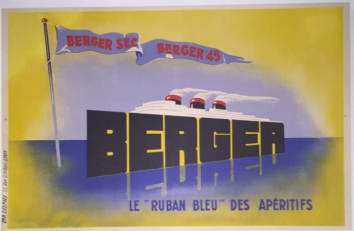 Berger Le ruban bleu des apéritifs, Lithographie originale –  Anonyme, circa 1935