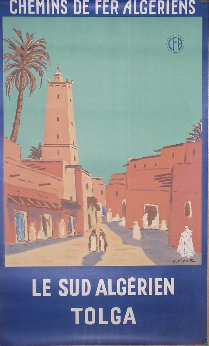 Le Sud Algerien TOLGA, Lithographie originale – R Peraut, circa 1950